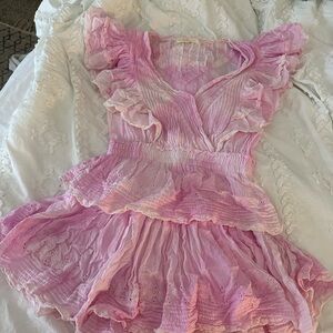 LoveShackFancy Pink Ruffle Mini Dress